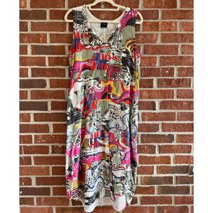 Inoah Sleeveless Midi Dress Abstract Art Print Size L Made in USA